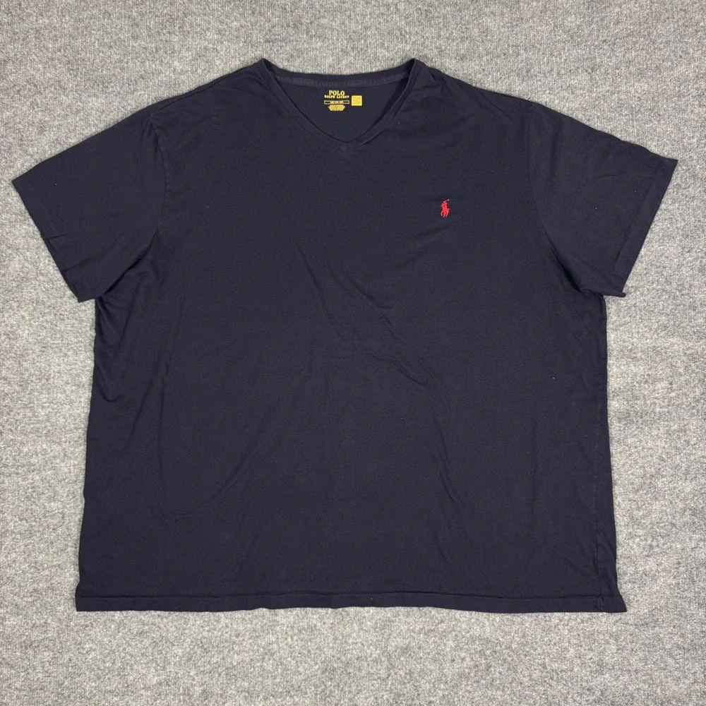 Polo Ralph Lauren V-Neck T-Shirt Mens 4XB Navy Blue Cotton EUC